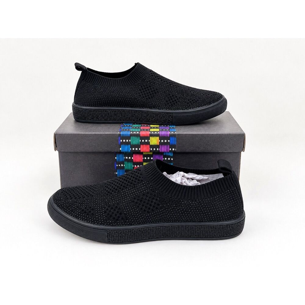 Bernie Mev Glamour Black Crystal Slip-On Shoes Size 40 US 9-9.5